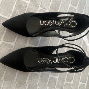 Clavin Klein Pointy Toe High Heel Velvet , Black, Women  Sz 6 1/2 Ankle Tie